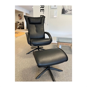 OUTLET - Brunstad Delta Jive lænestol INKL. fodskammel - Sort Classic læder